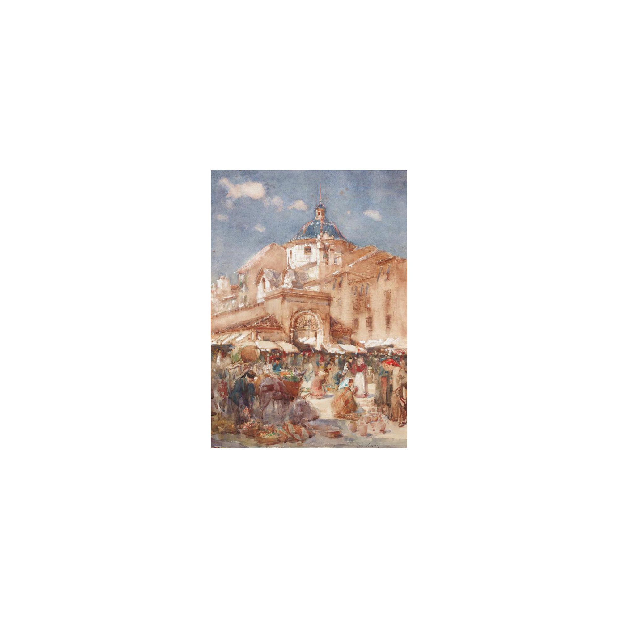 José Navarro y Llorens - Busy Market Scene