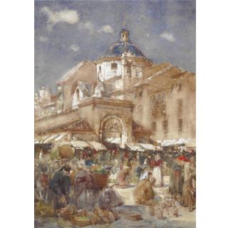 José Navarro Y Llorens - Busy Market Scene
