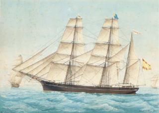 José Pineda Querra - The Spanish polacca-barque Frasquita flying her number off the Spanish coast