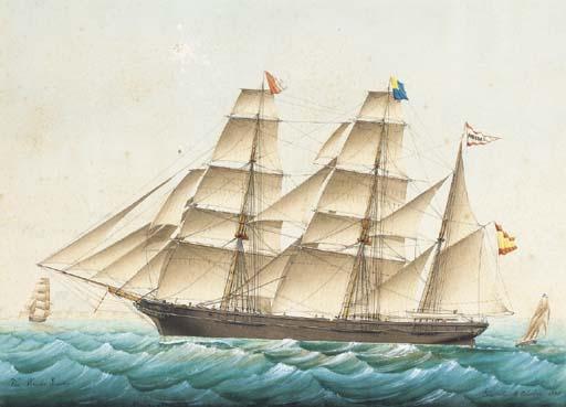 José Pineda Querra - The Spanish three-masted barque Anibal with a pilot cutter off her stern and an English merchantman off her starboard bow