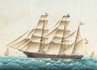 José Pineda Querra - The Spanish three-masted barque Anibal with a pilot cutter off her stern and an English merchantman off her starboard bow