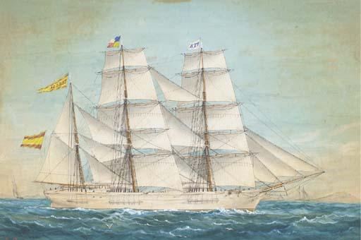 José Pineda - The Spanish barque Teresa in full sail off the coast
