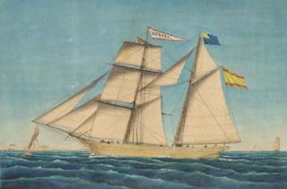 José Pineda - The Spanish brigantine Aurora in coastal waters