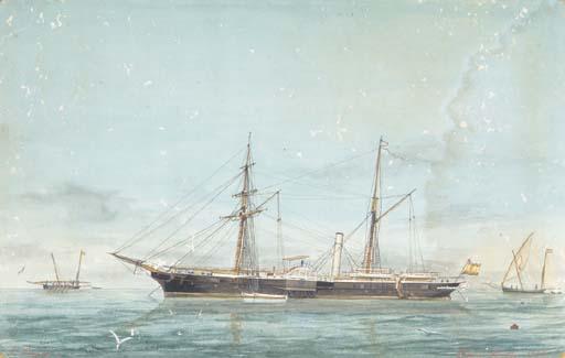 Jose Pineda - The Spanish paddle gunboat Lepanto at anchor