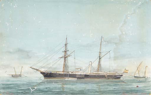 José Pineda - The Spanish paddle gunboat Lepanto at anchor