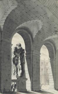 José Ribelles Y Helip - A view of the courtyard of the Palazzo Farnese , Rome with the Farnese Hercules