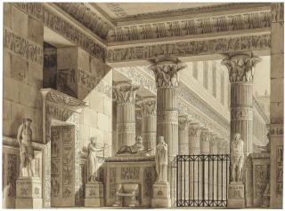 José Ribelles Y Helip - The interior and colonnade of an Egyptian temple