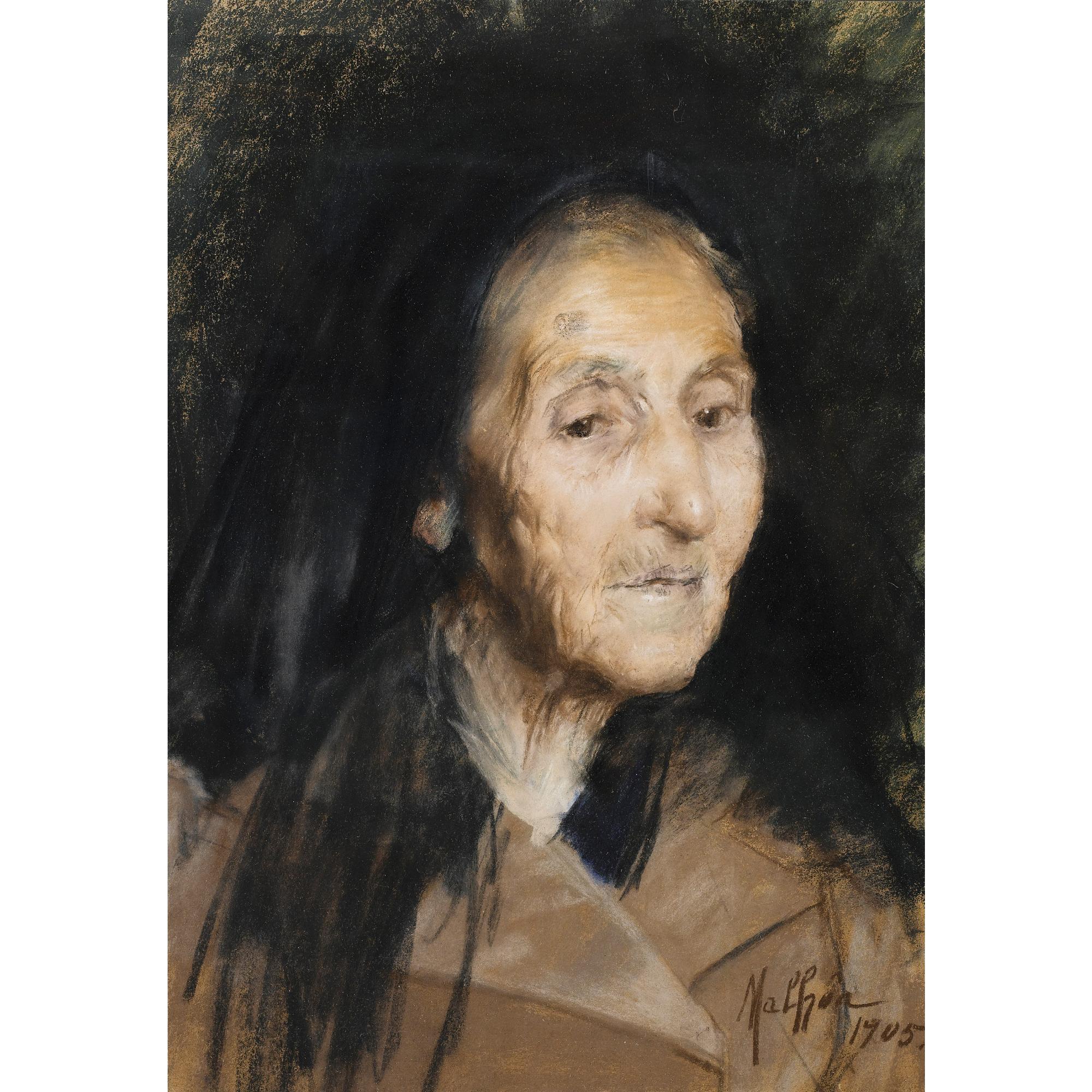 Jose Vital Branco Malhoa - Tête De Femme Agée