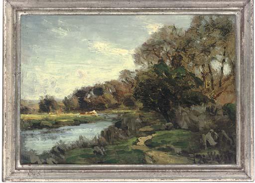 José Weiss - A summer\'s day by the river; and A cottage at twilight