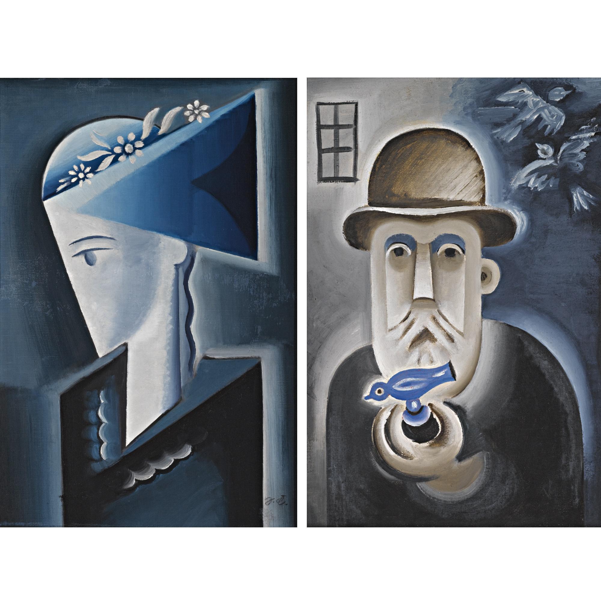 Josef Capek - Czech girl In A Hat & The Toy Seller: A Double-Sided Work (Dívka V Kloboučku A Prodavač Hraček: Oboustranná Malba)