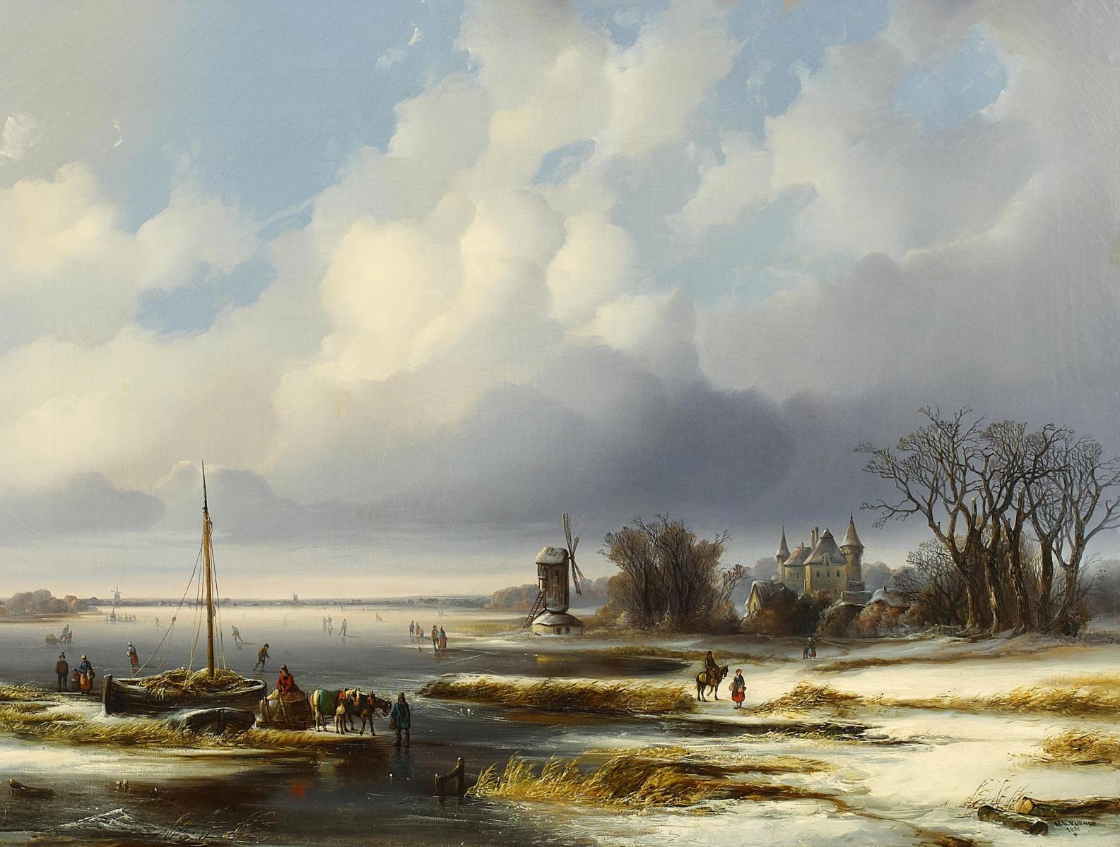 Josef Carl Berthold Püttner - Vereiste holländische Winterlandschaft.
