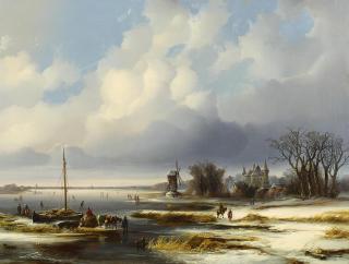 Josef Carl Berthold Püttner - Vereiste holländische Winterlandschaft.