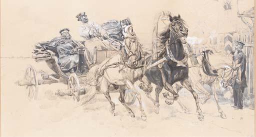 Josef Chelmonski - A Russian Officer in a Troika