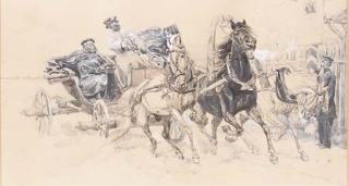 Josef Chelmonski - A Russian Officer in a Troika