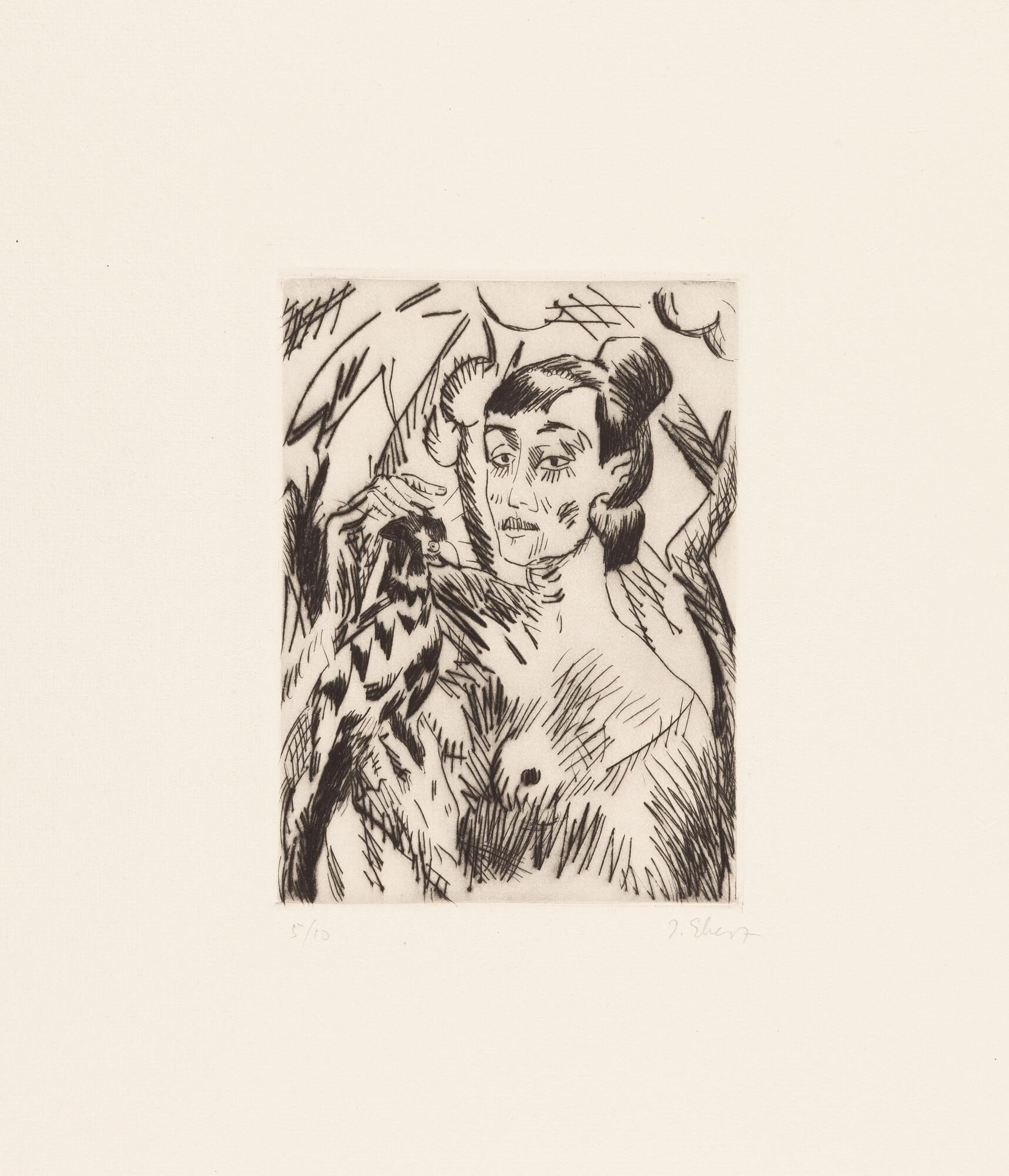 Josef Eberz - 3 Bll.: Liebespaar – Frau mit Vogel – Salzburg.