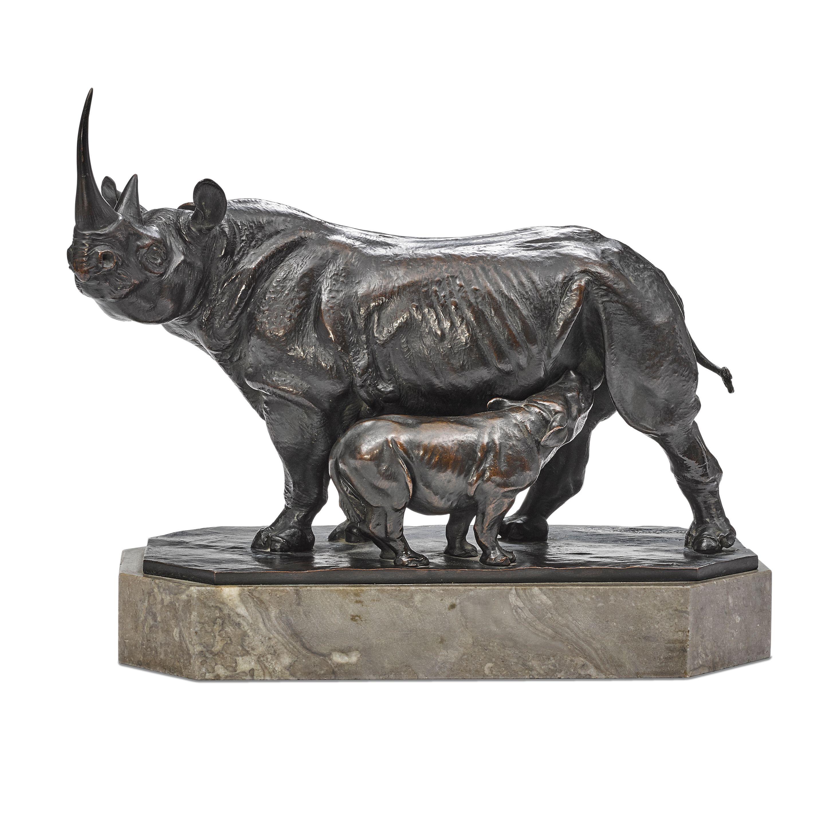 Square lipped Rhinoceros With Young One Standing By Josef Franz Square lipped Rhinoceros With Young One Standing By Josef Franz