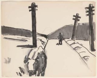 Josef Herman, R.A. - Figure on a road