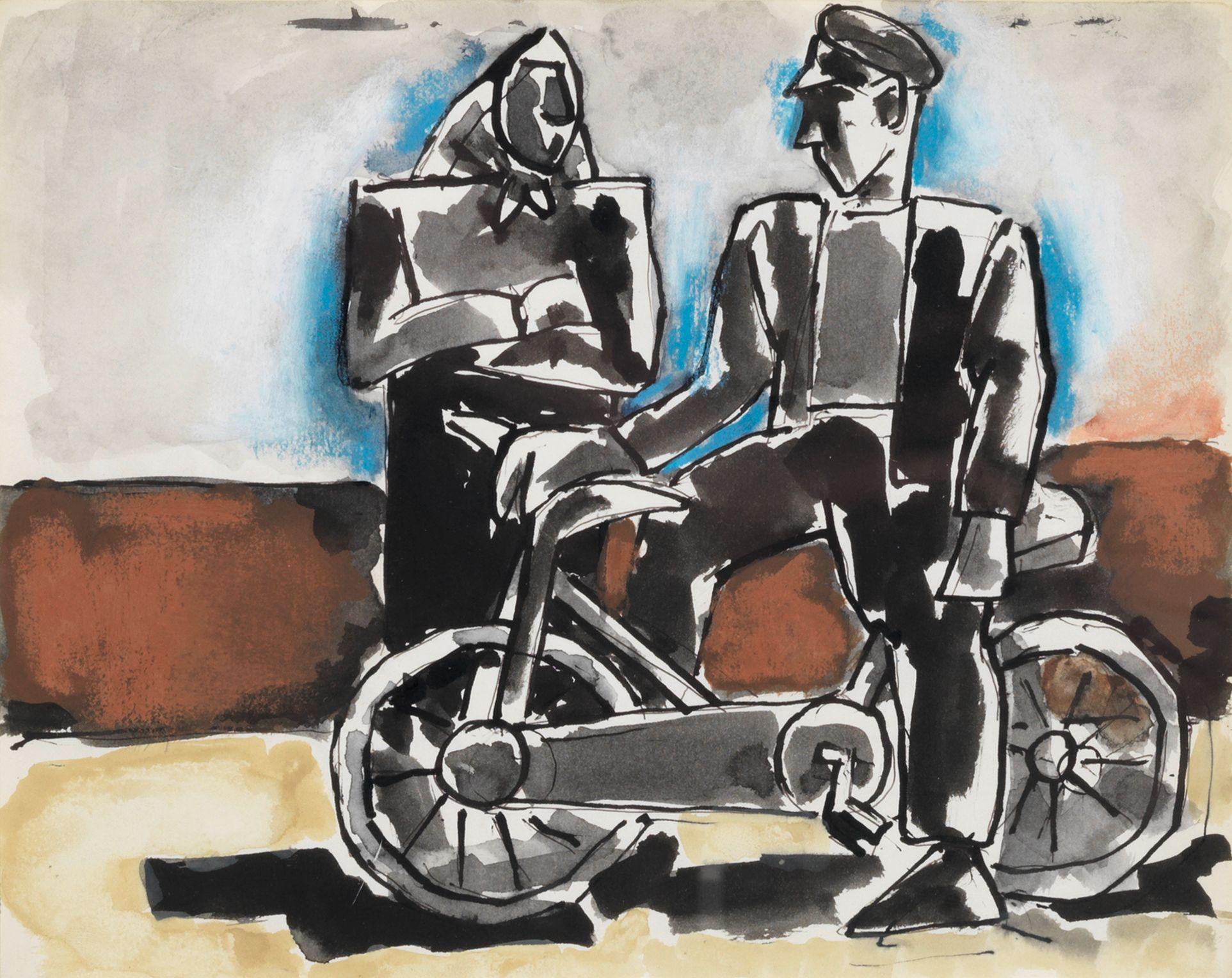 Josef Herman R.A. - Man on a Bicycle