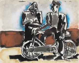 Josef Herman R.A. - Man on a Bicycle