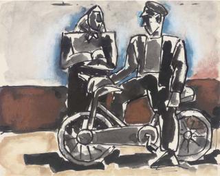 Josef Herman, R.A. - Man On A Bicycle