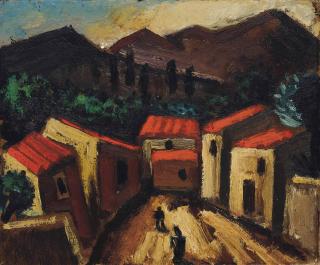 Josef Herman, R.A. - Mountain Landscape with Village, Spain