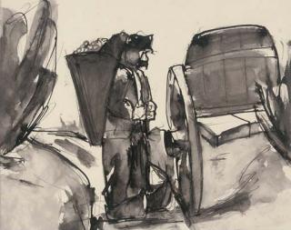 Josef Herman, R.A. - Peasant with a basket of grapes