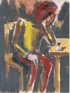 Josef Herman, R.A. - Seated Man with Glass of Wine