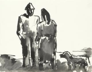 Josef Herman Ra - The peasants talking with dog