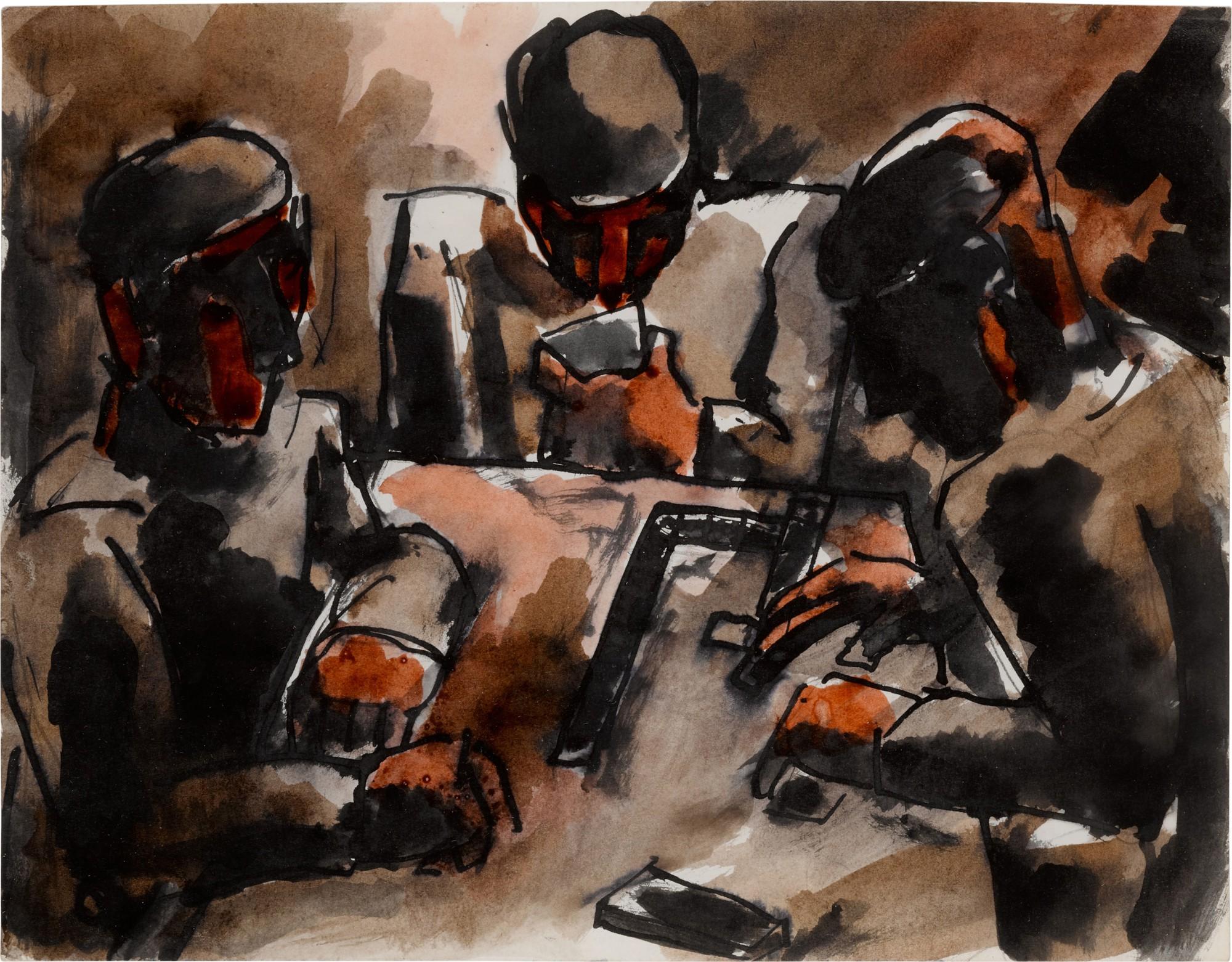 Josef Herman - Three Men at a Game of Cards