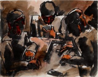 Josef Herman - Three Men at a Game of Cards