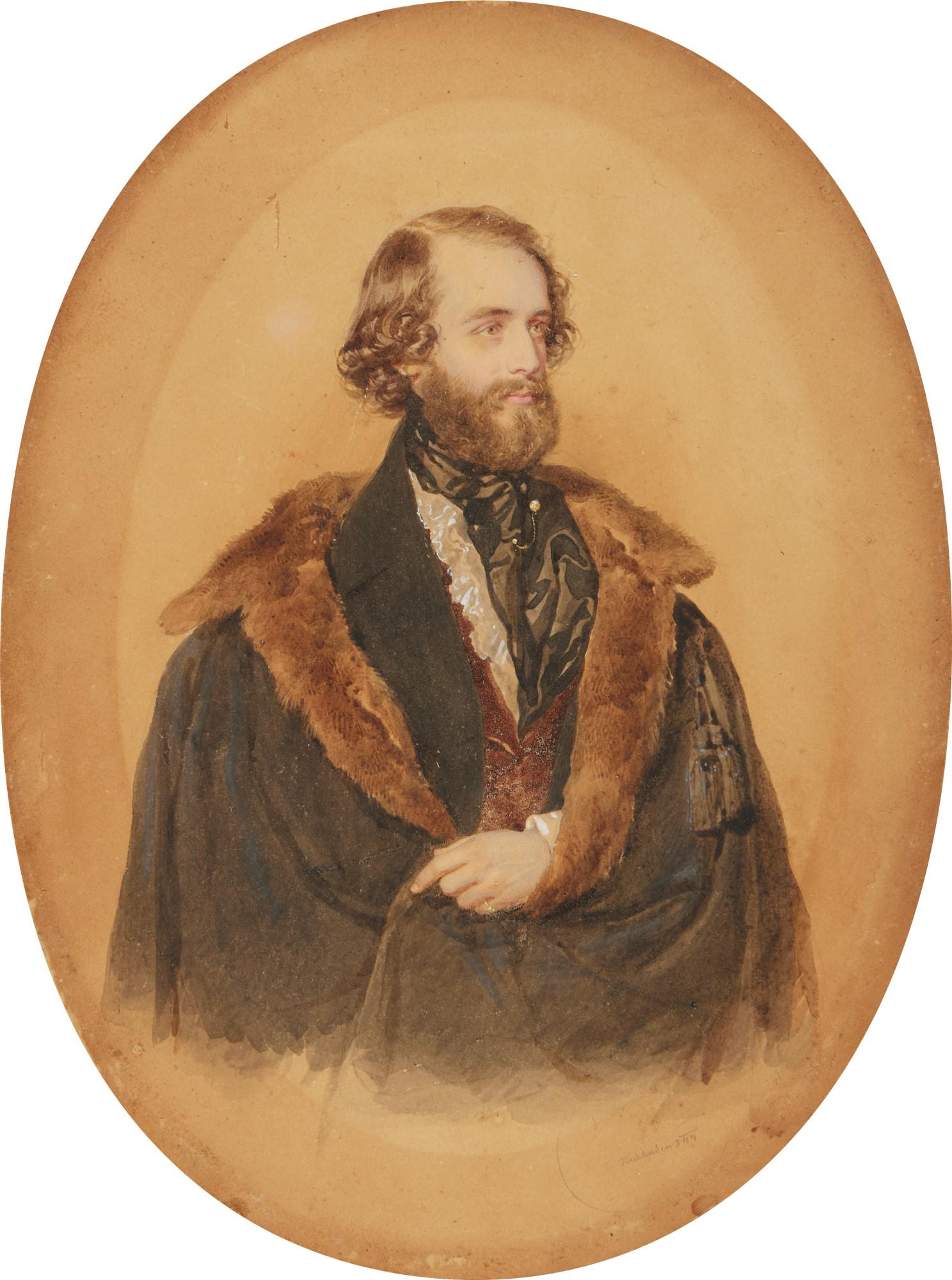 Josef Kriehuber - Half length portrait of a bearded Gentleman