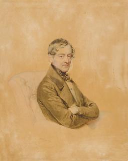 Josef Kriehuber - Half length portrait of a Gentleman, seated with his arms folded