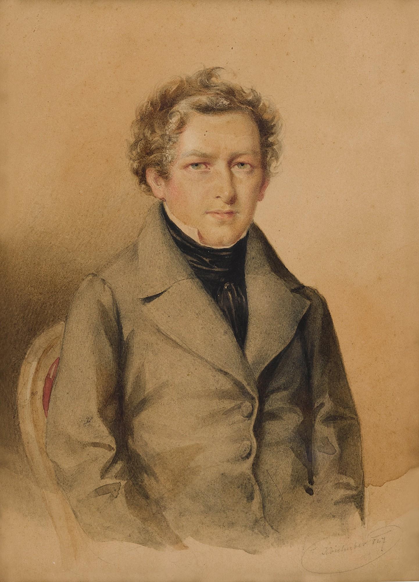 Josef Kriehuber - Half length portrait of a young Gentleman, seated