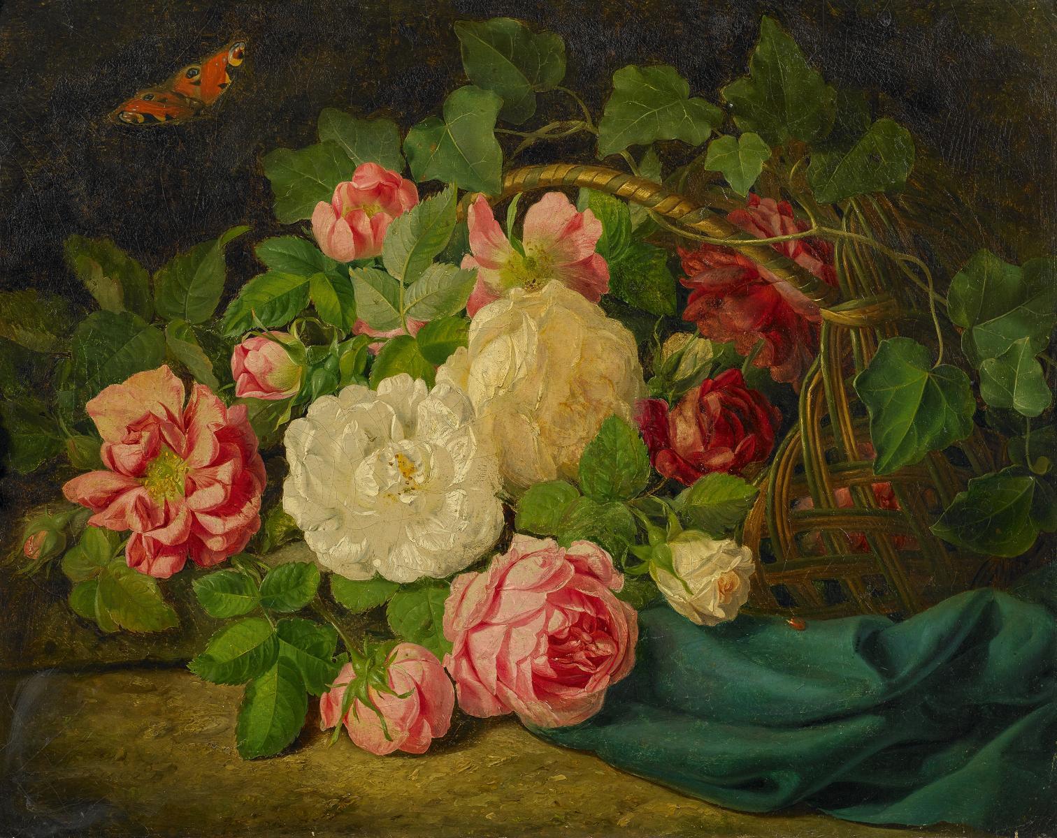 Josef Lauer - Stillleben mit einem Korb voller Rosen.