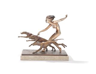 Josef Lorenzl - Female Nude With Three Dogs, Circa 1930