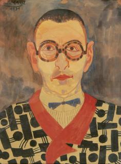 Josef Scharl - Männerporträt mit Hornbrille und Fliege.