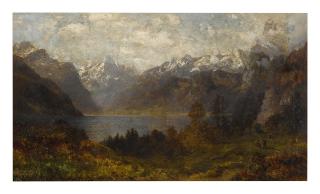 Josef Schoyerer - A Mountainous Landscape With A View Of Lake Lucerne