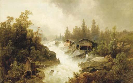 Josef Thoma II - Cabins Along A River of Rapids; And A Companion Painting