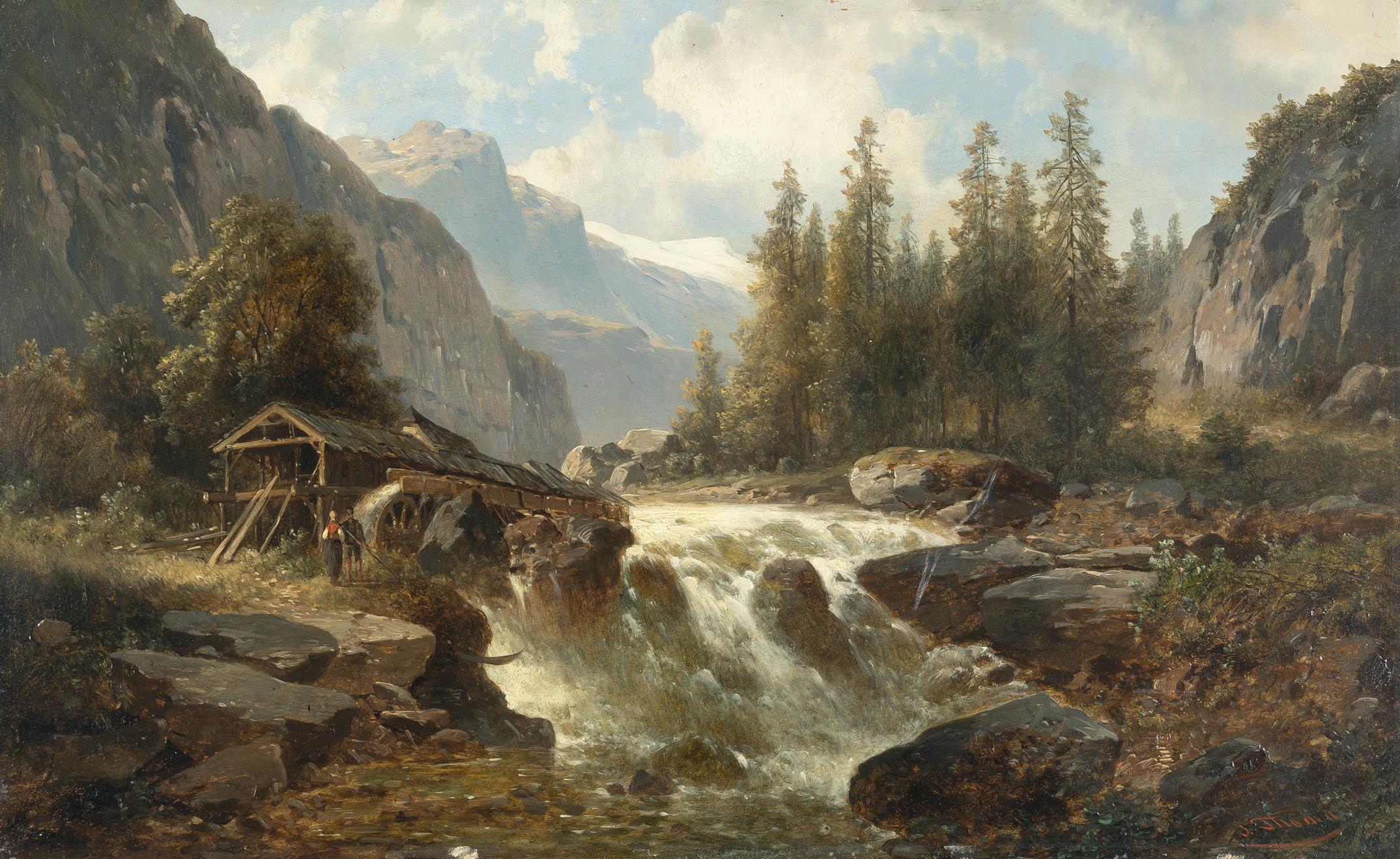 Josef Thoma - Gebirgslandschaft im Pitztal mit Mühle