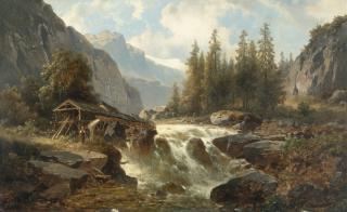 Josef Thoma - Gebirgslandschaft im Pitztal mit Mühle