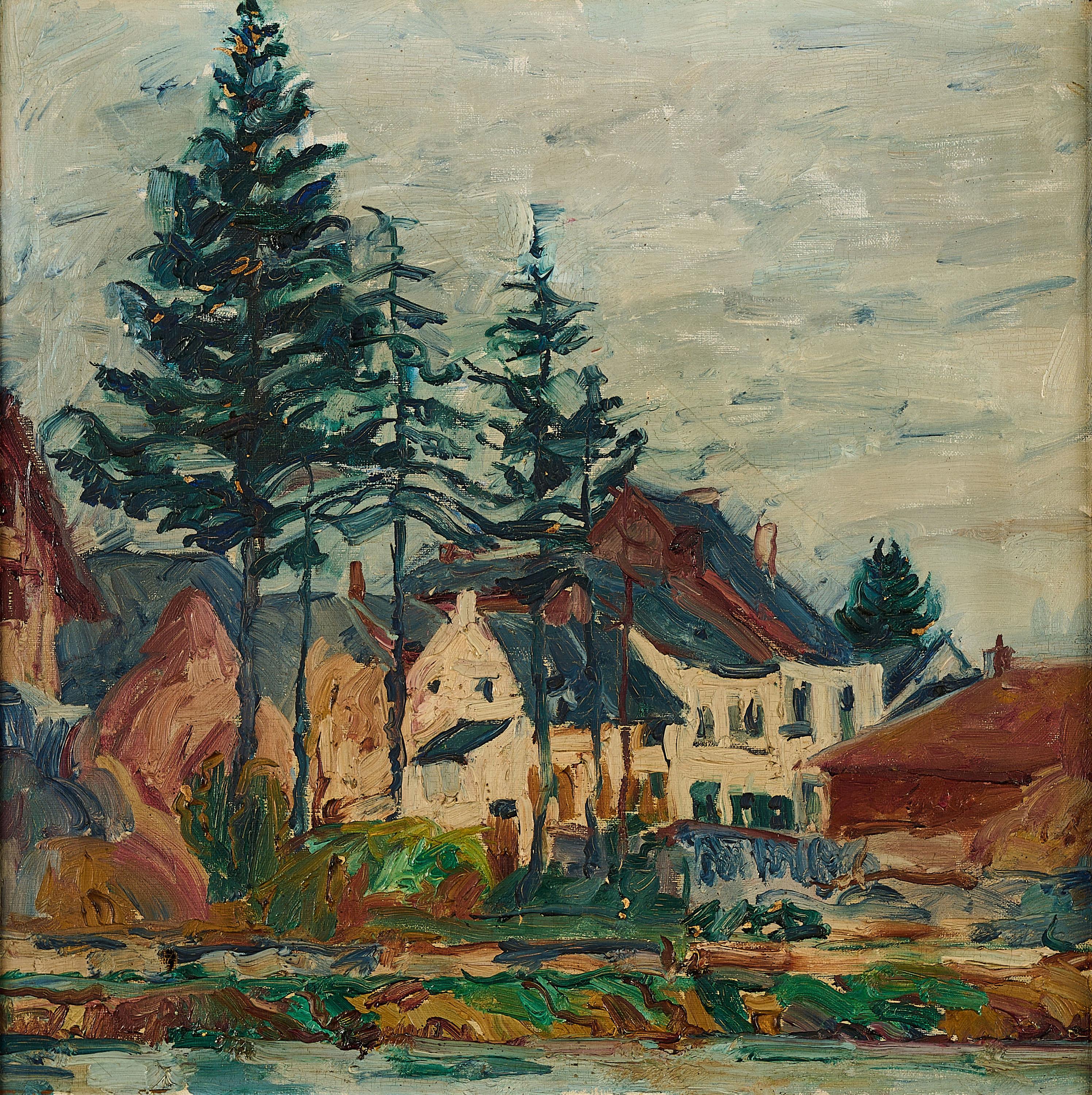 Josef Urbach - Häuser am Fluss.