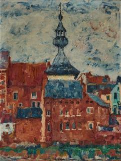 Josef Urbach - Stadtansicht mit Kirchturm.