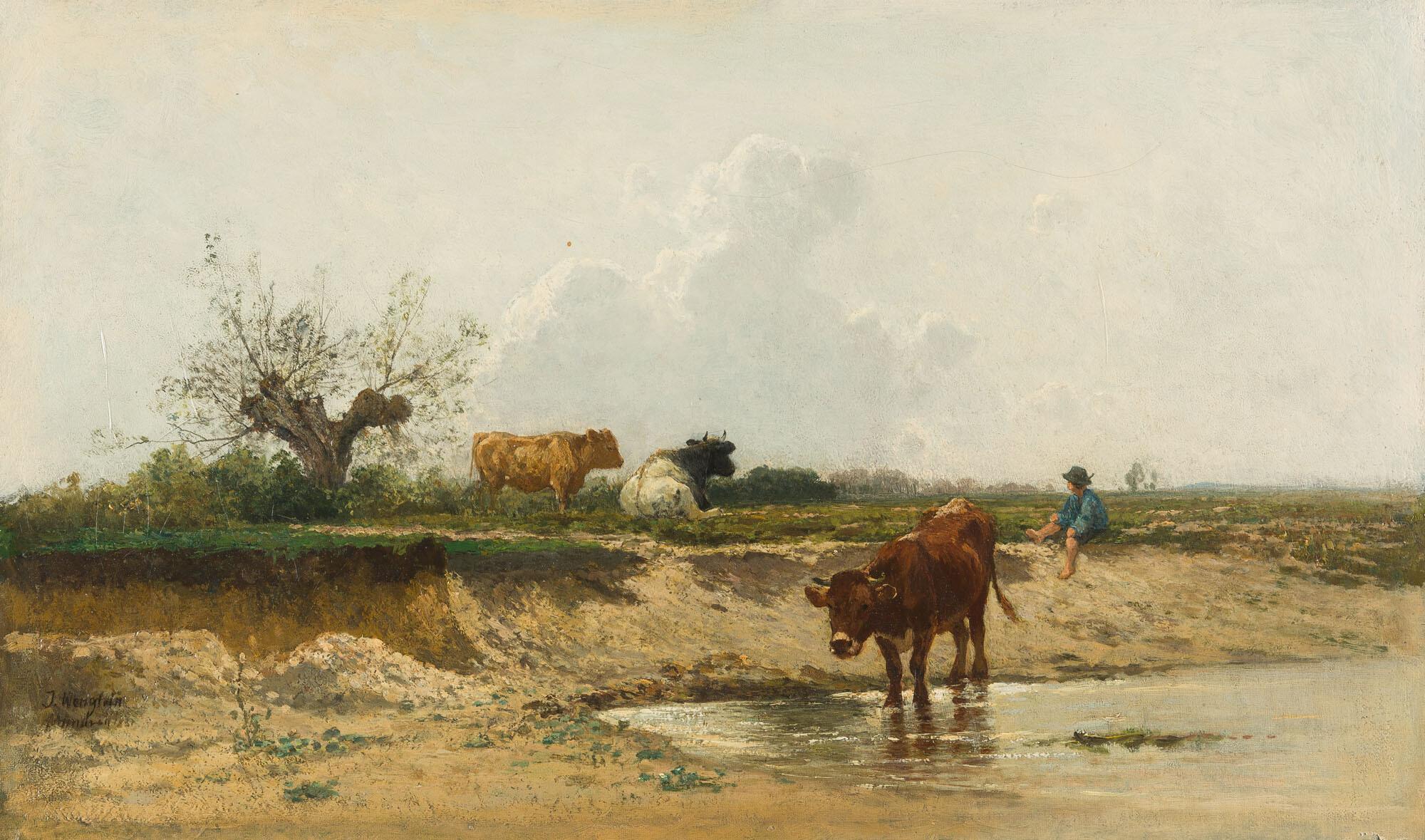 Josef Wenglein - Landschaft mit Kuhherde und Hirtenjungen.