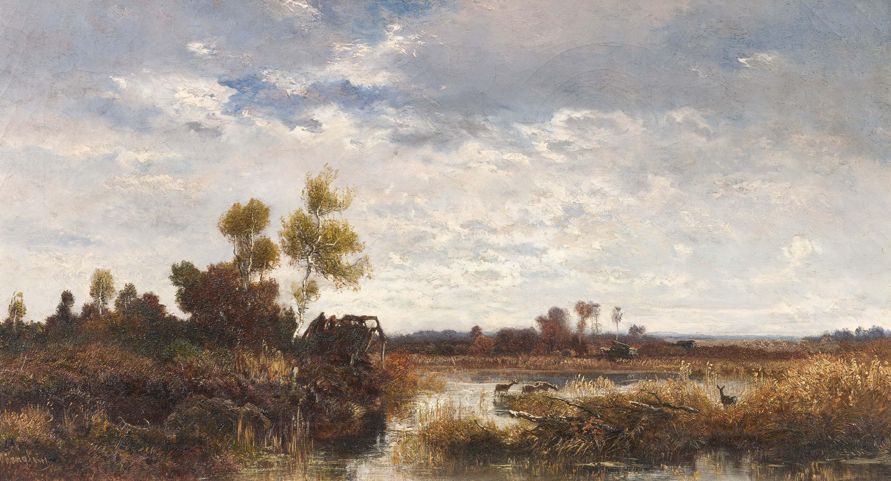 Josef Wenglein - Moorlandschaft mit Rehen.