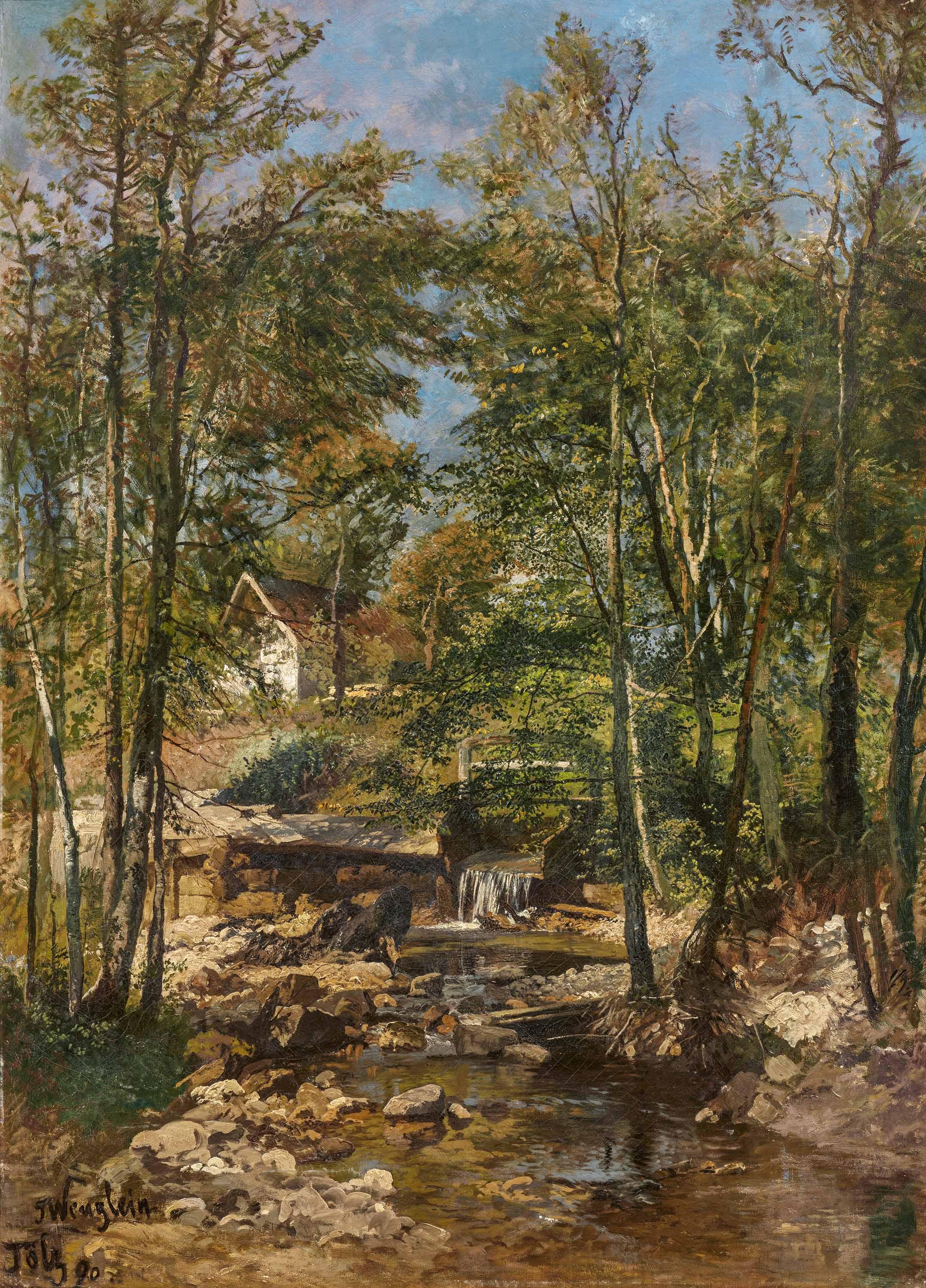 Josef Wenglein - Waldlandschaft mit Mühlbach.