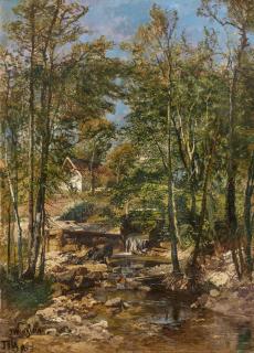 Josef Wenglein - Waldlandschaft mit Mühlbach.