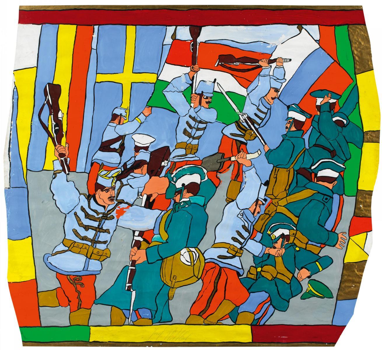 Josef Wittlich - Abgesessene Honwed=Husaren erstürmen russische Schützengräben.