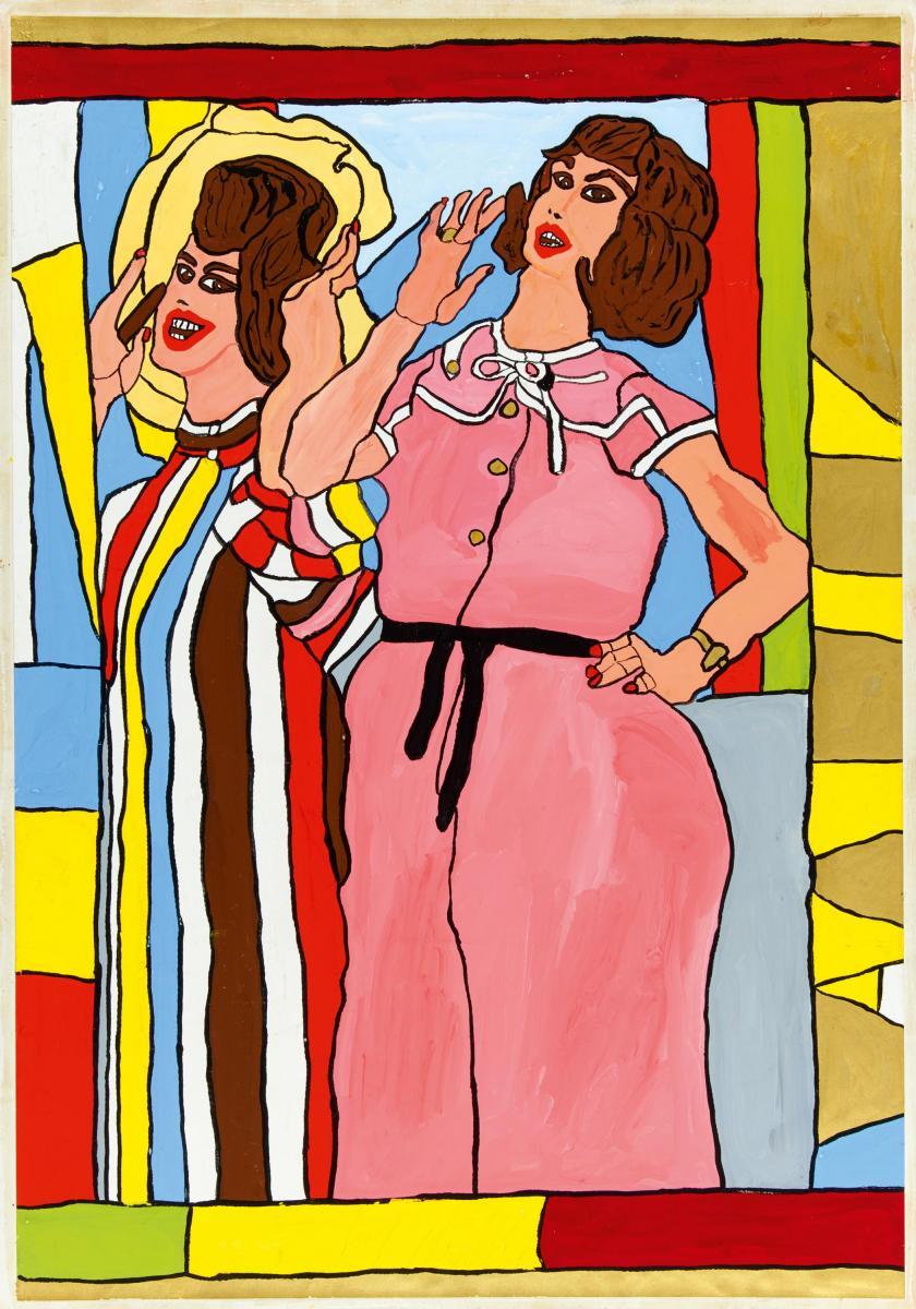 Josef Wittlich - Zwei Frauen, die linke in buntgestreiftem Kleid, die rechte in rosafarbenem Kleid.