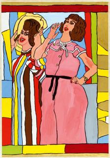 Josef Wittlich - Zwei Frauen, die linke in buntgestreiftem Kleid, die rechte in rosafarbenem Kleid.