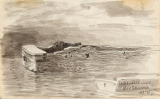 Josef Wopfner - 2 Bll.: Hinterteil eines Einbaums – Ländliches Begräbnis.